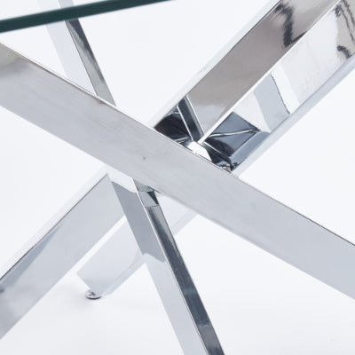 Chrome Dining Table With Cross Metal Leg And Glass