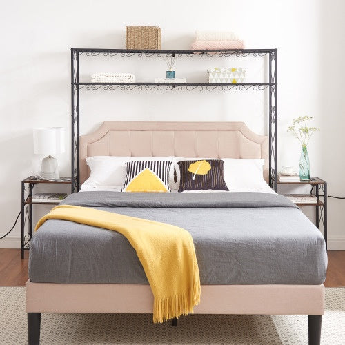 Queen Bed Frame with Storage & 2 Nightstands