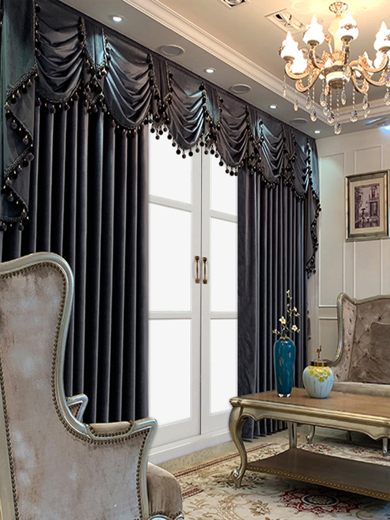 European Luxury Black Velvet Curtains
