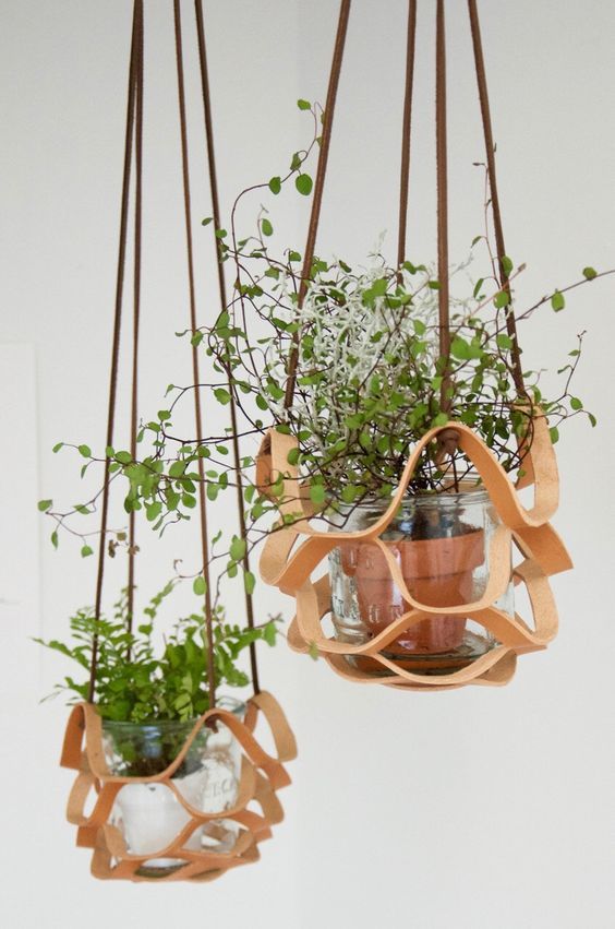 Macrame Wall Hanging Planter – Leather Hanger Basket