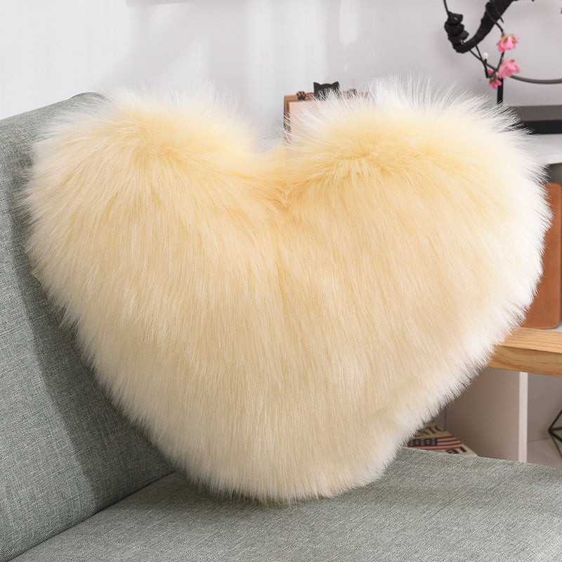 Heart-Shaped Plush Throw Pillow – Fluffy Shaggy Cushion