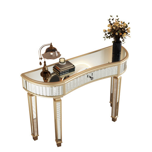 Half Moon Mirrored Console Table – Fluted Glass