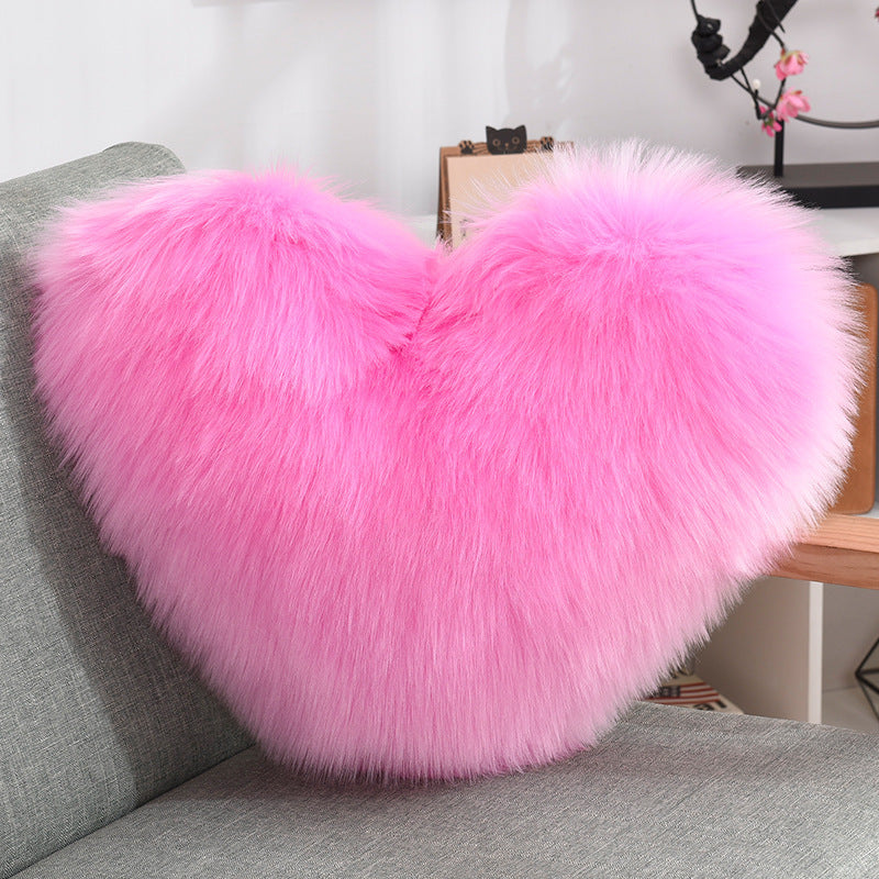 Heart-Shaped Plush Throw Pillow – Fluffy Shaggy Cushion