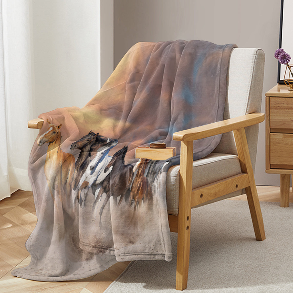 3D Horse Print Plush Flannel Blanket – Soft & Cozy