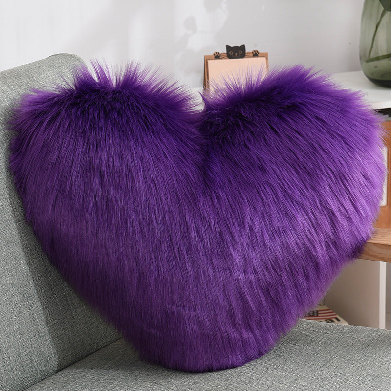 Heart-Shaped Plush Throw Pillow – Fluffy Shaggy Cushion