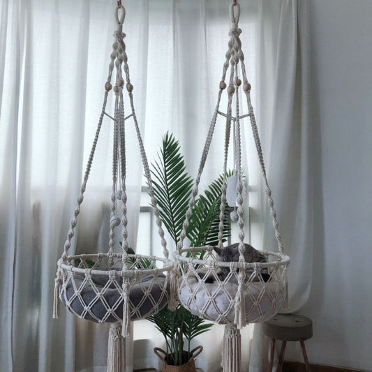 Boho Cat Hanging Basket – Handwoven Swing