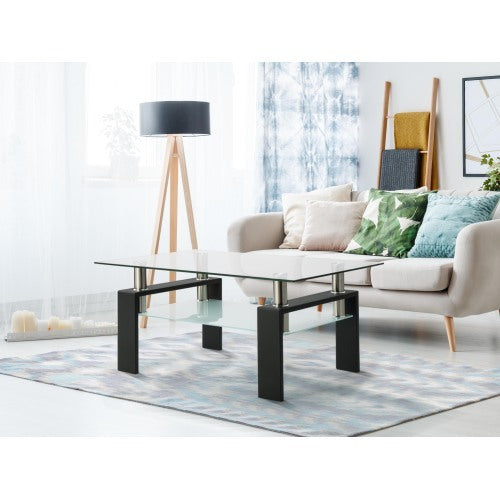 Black & Clear Glass Coffee Table – Modern Rectangle