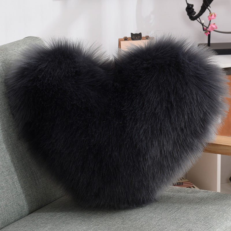 Heart-Shaped Plush Throw Pillow – Fluffy Shaggy Cushion