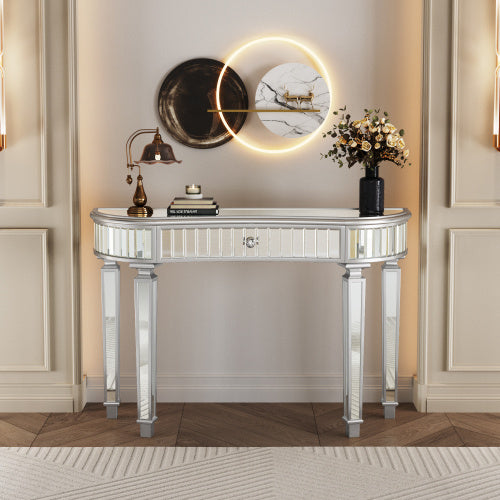 Half Moon Mirrored Console Table – Fluted Glass