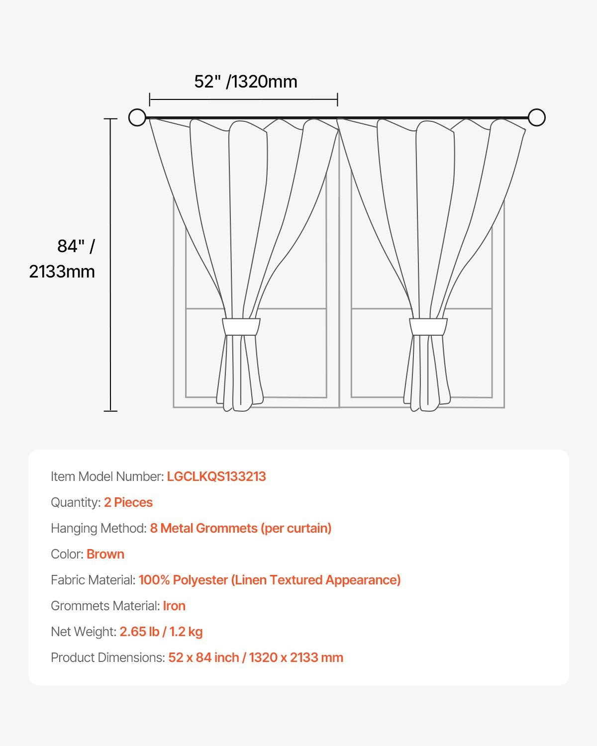 Natural Linen Curtains – 2 Panels, Light Filtering