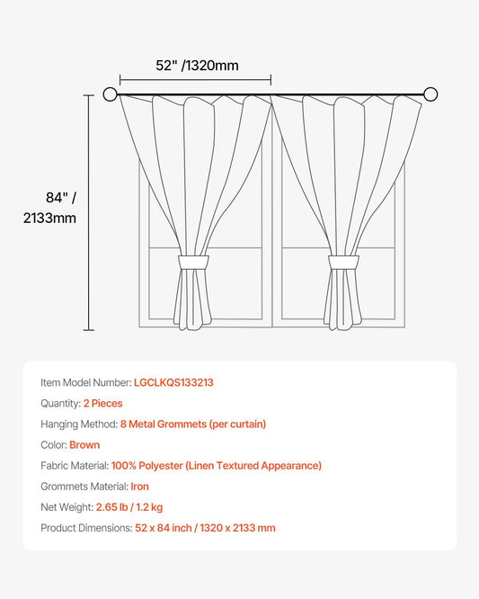 Natural Linen Curtains – 2 Panels, Light Filtering