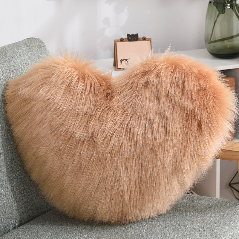 Heart-Shaped Plush Throw Pillow – Fluffy Shaggy Cushion