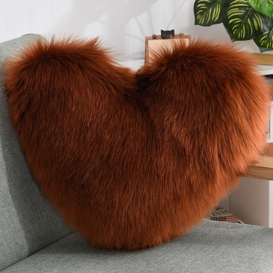 Heart-Shaped Plush Throw Pillow – Fluffy Shaggy Cushion