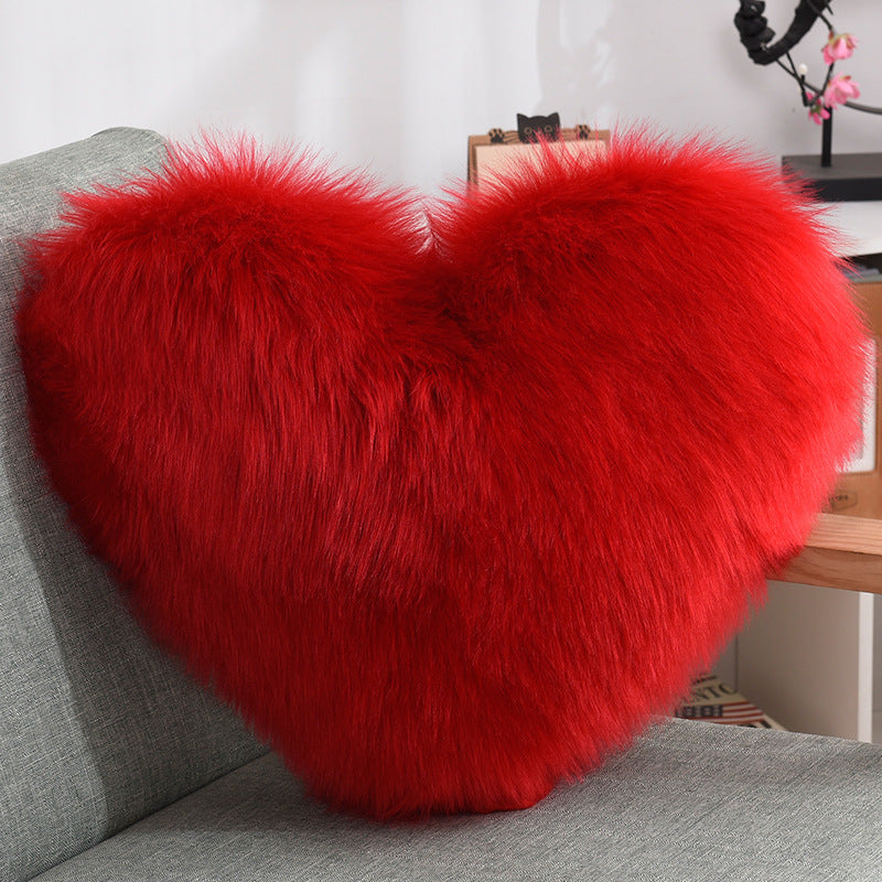 Heart-Shaped Plush Throw Pillow – Fluffy Shaggy Cushion