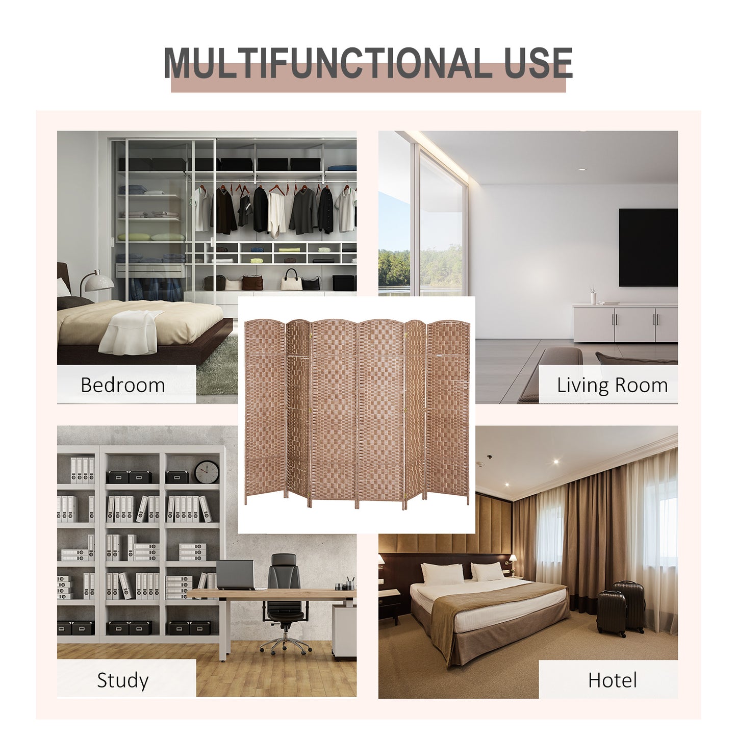 6-Panel Wicker Room Divider
