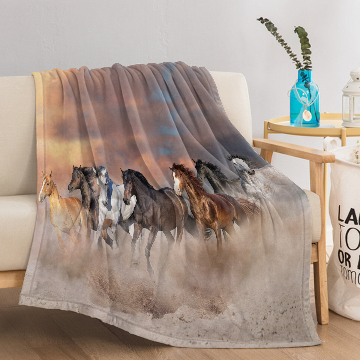 3D Horse Print Plush Flannel Blanket – Soft & Cozy