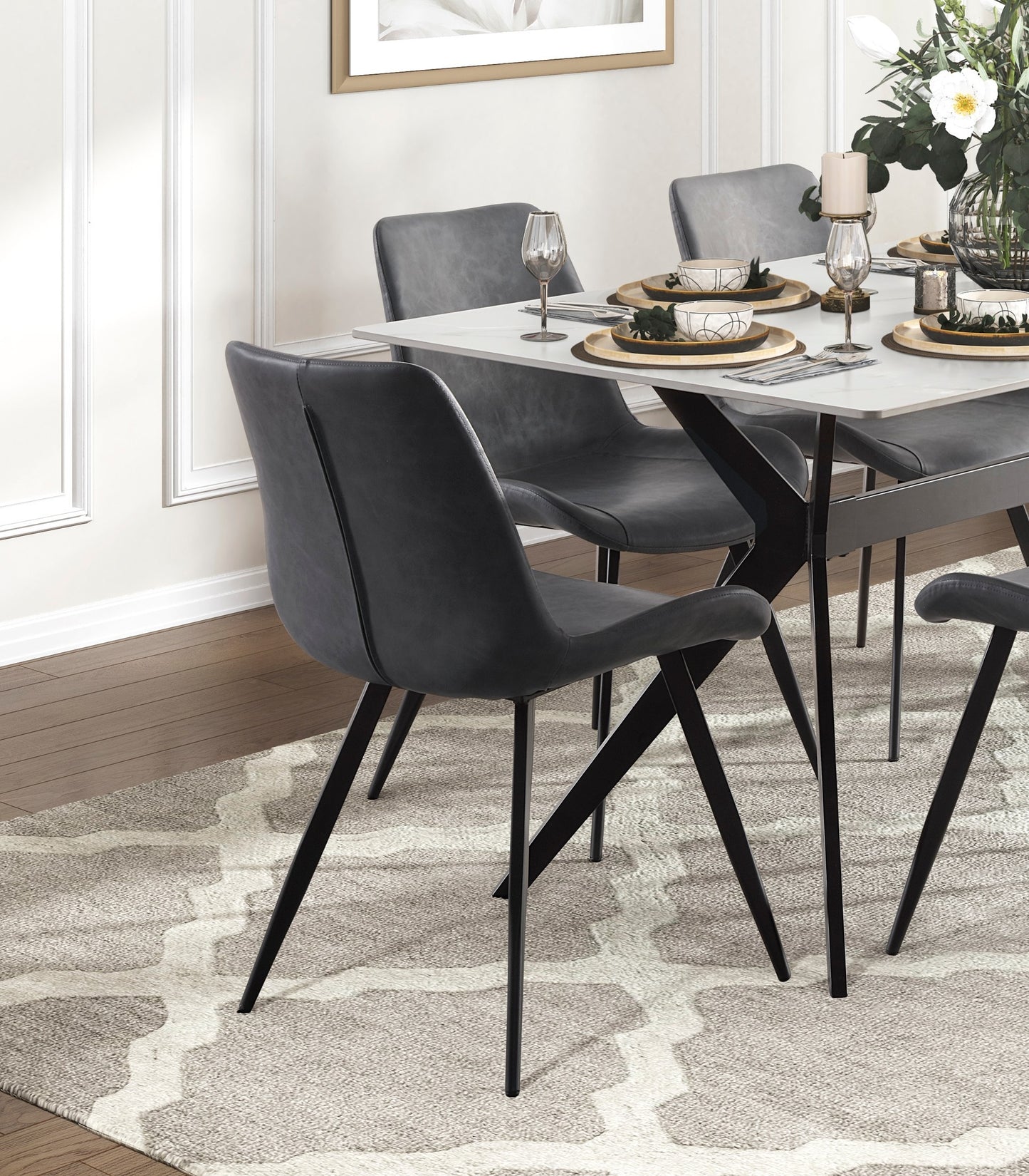 Gray Faux Leather Dining Chair – Black Metal Legs
