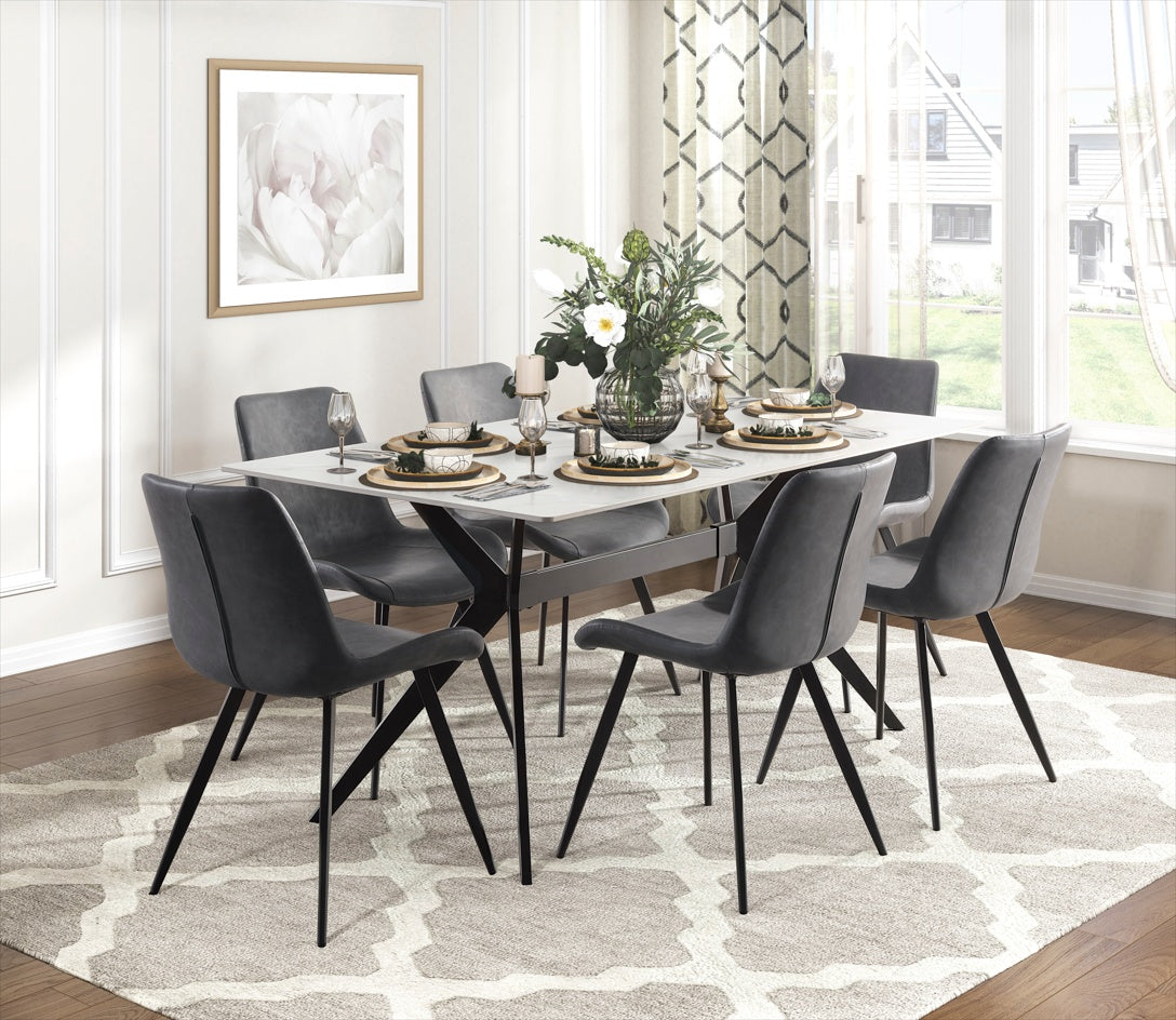 Gray Faux Leather Dining Chair – Black Metal Legs