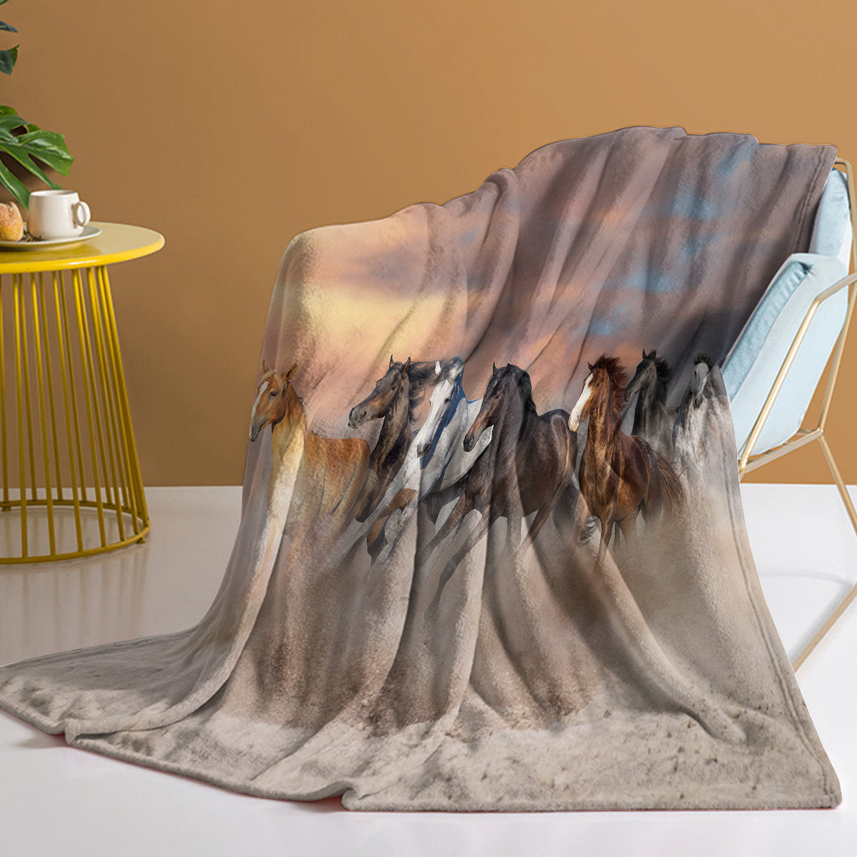 3D Horse Print Plush Flannel Blanket – Soft & Cozy