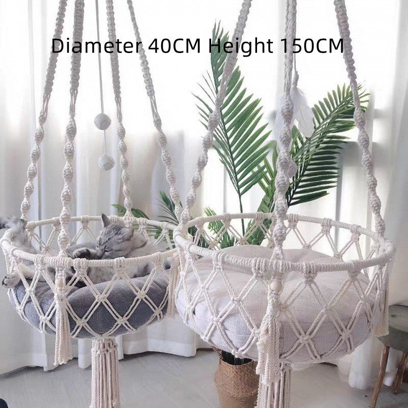 Boho Cat Hanging Basket – Handwoven Swing