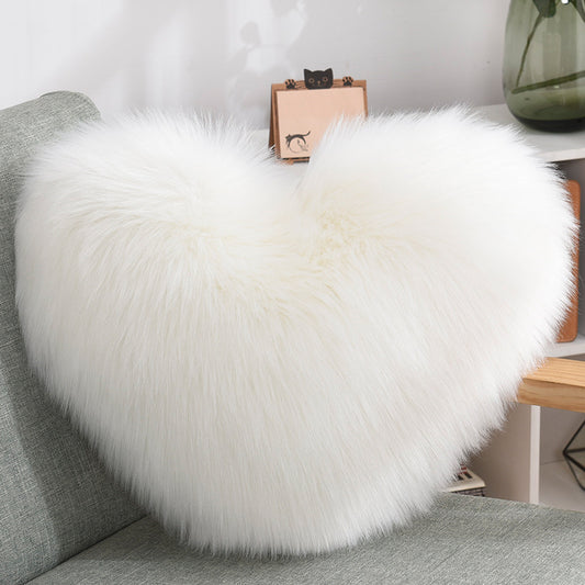 Heart-Shaped Plush Throw Pillow – Fluffy Shaggy Cushion