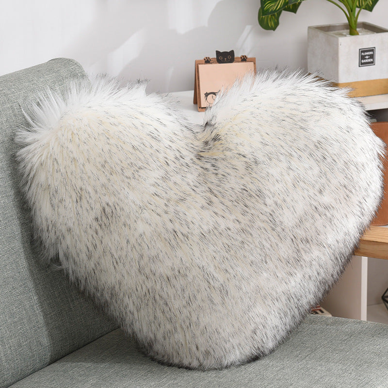 Heart-Shaped Plush Throw Pillow – Fluffy Shaggy Cushion