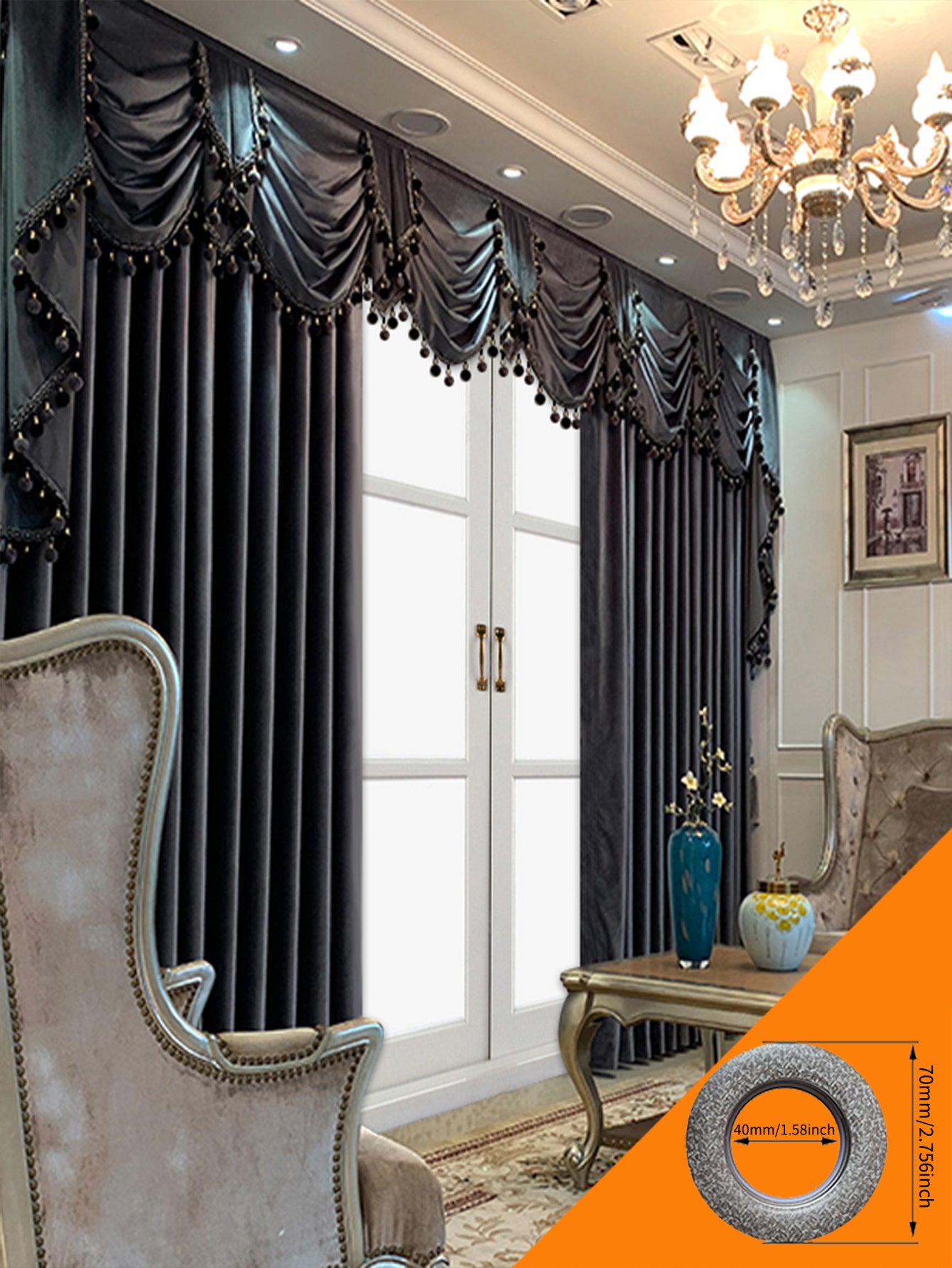 European Luxury Black Velvet Curtains