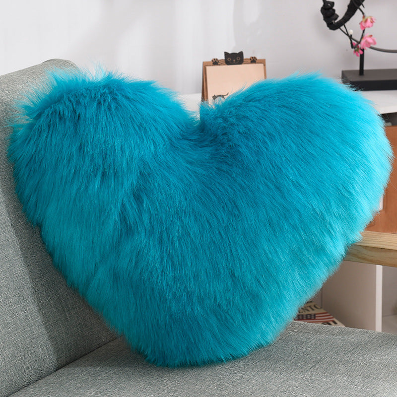 Heart-Shaped Plush Throw Pillow – Fluffy Shaggy Cushion