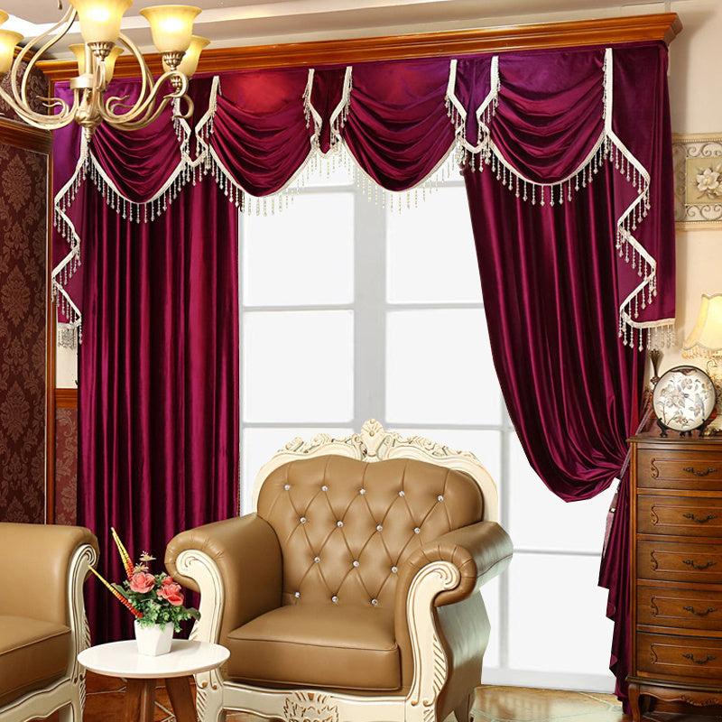 Luxury Velvet Water Wave Curtains – Blackout Red