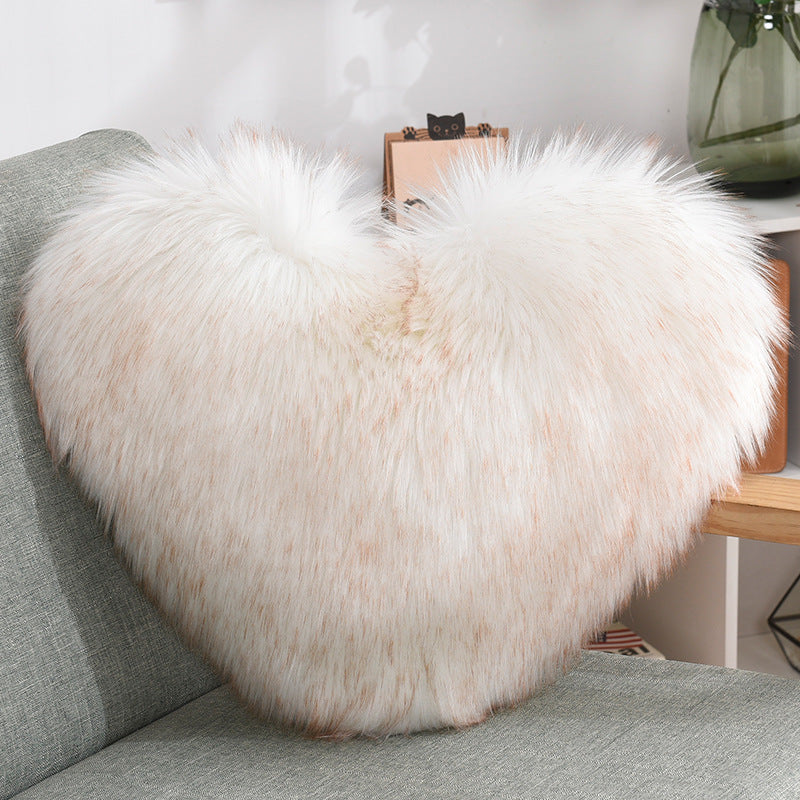 Heart-Shaped Plush Throw Pillow – Fluffy Shaggy Cushion