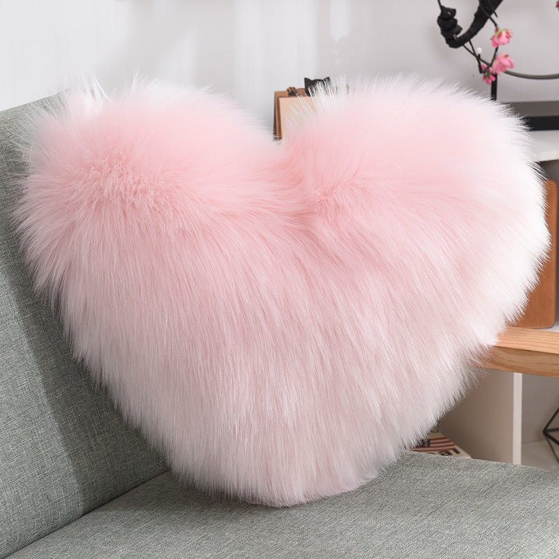 Heart-Shaped Plush Throw Pillow – Fluffy Shaggy Cushion