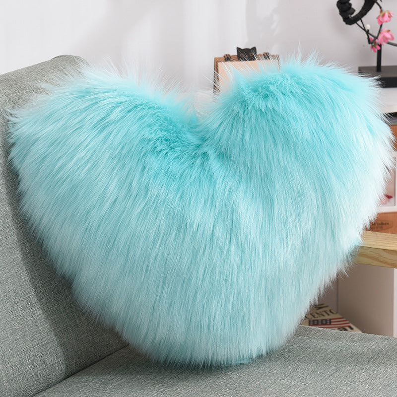 Heart-Shaped Plush Throw Pillow – Fluffy Shaggy Cushion