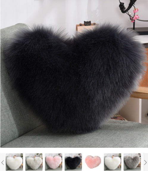 Heart-Shaped Plush Throw Pillow – Fluffy Shaggy Cushion
