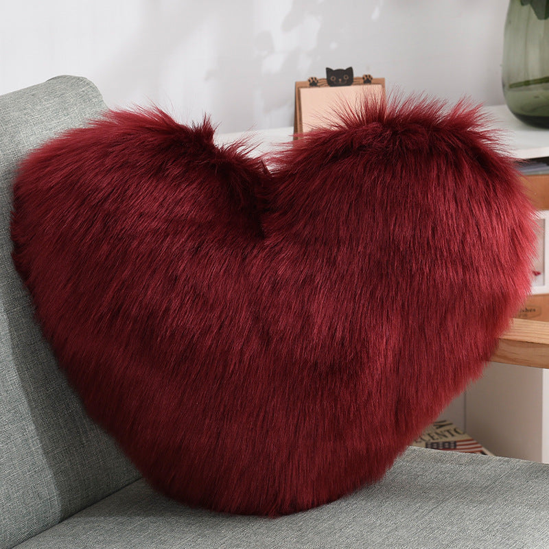 Heart-Shaped Plush Throw Pillow – Fluffy Shaggy Cushion
