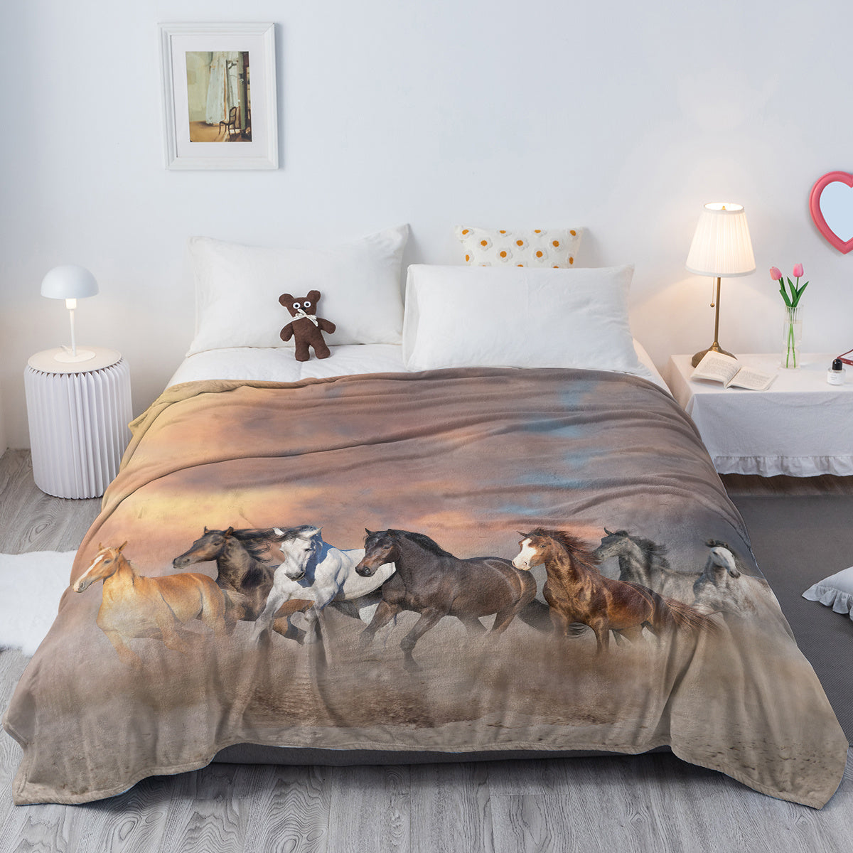3D Horse Print Plush Flannel Blanket – Soft & Cozy