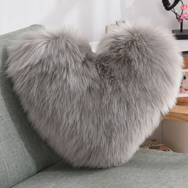 Heart-Shaped Plush Throw Pillow – Fluffy Shaggy Cushion