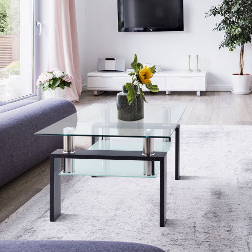 Black & Clear Glass Coffee Table – Modern Rectangle