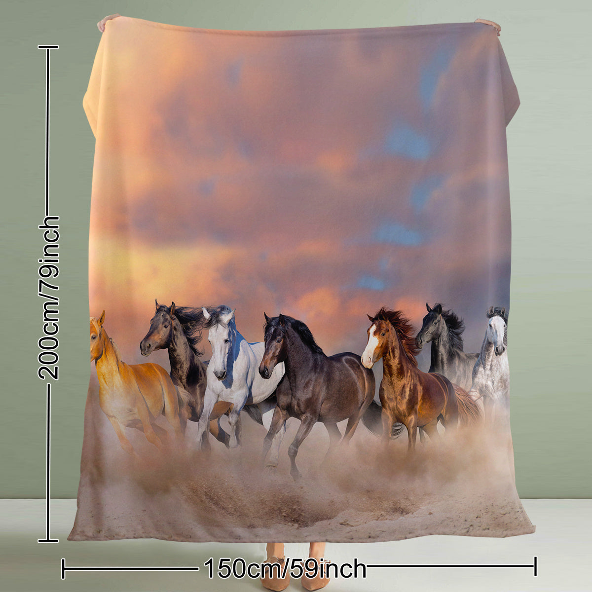 3D Horse Print Plush Flannel Blanket – Soft & Cozy