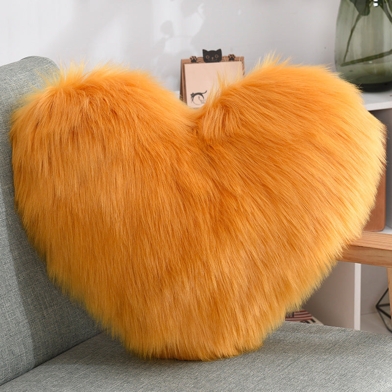 Heart-Shaped Plush Throw Pillow – Fluffy Shaggy Cushion