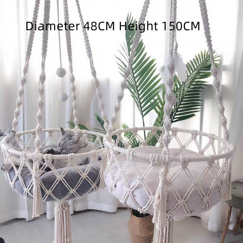 Boho Cat Hanging Basket – Handwoven Swing