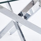 Chrome Dining Table With Cross Metal Leg And Glass