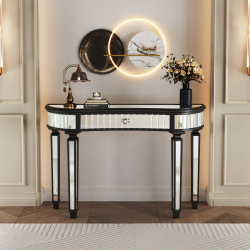 Half Moon Mirrored Console Table – Fluted Glass