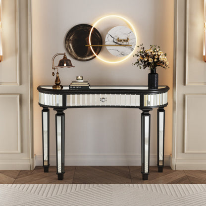 Half Moon Mirrored Console Table – Fluted Glass