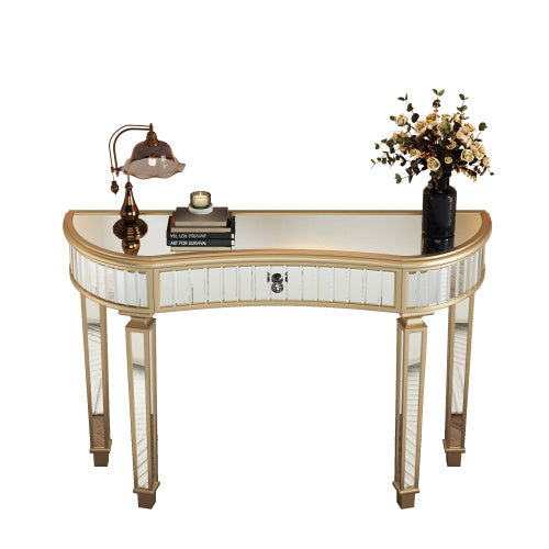 Half Moon Mirrored Console Table – Fluted Glass