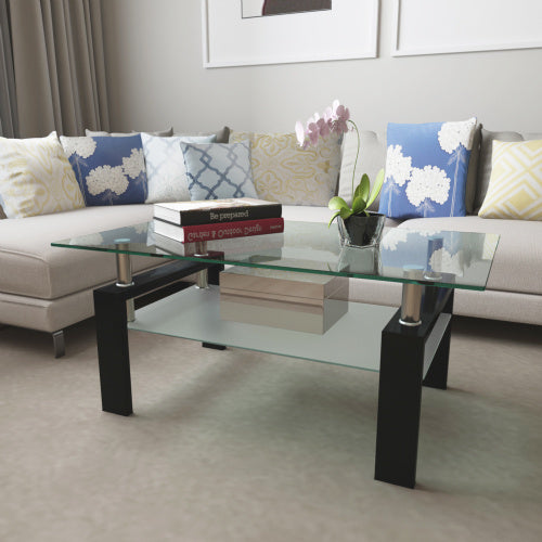 Black & Clear Glass Coffee Table – Modern Rectangle
