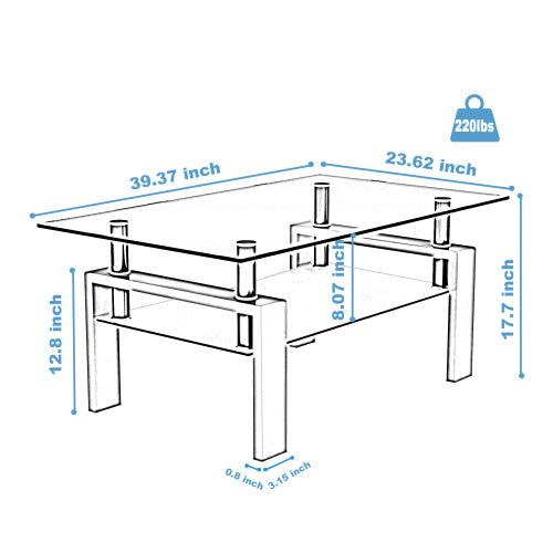 Black & Clear Glass Coffee Table – Modern Rectangle