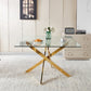Chrome Dining Table With Cross Metal Leg And Glass