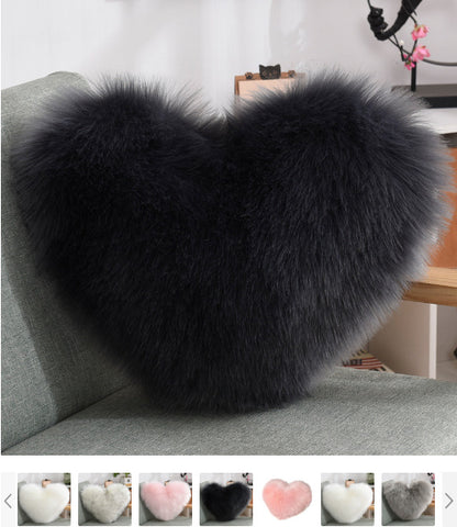 Heart-Shaped Plush Throw Pillow – Fluffy Shaggy Cushion
