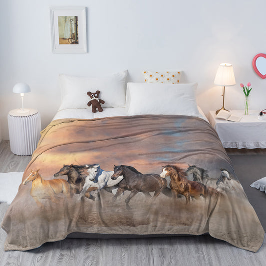 3D Horse Print Plush Flannel Blanket – Soft & Cozy