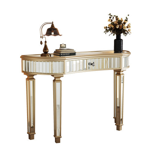 Half Moon Mirrored Console Table – Fluted Glass